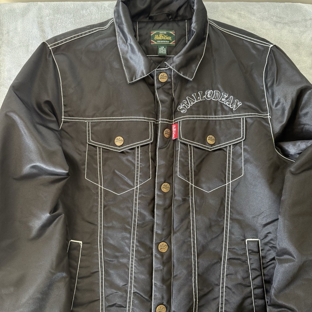 Men's Stall & Dean Black Satin Bomber Jacket"RED PEPPER PARIS"Jacket Paris Sz-L - Picture 2 of 10